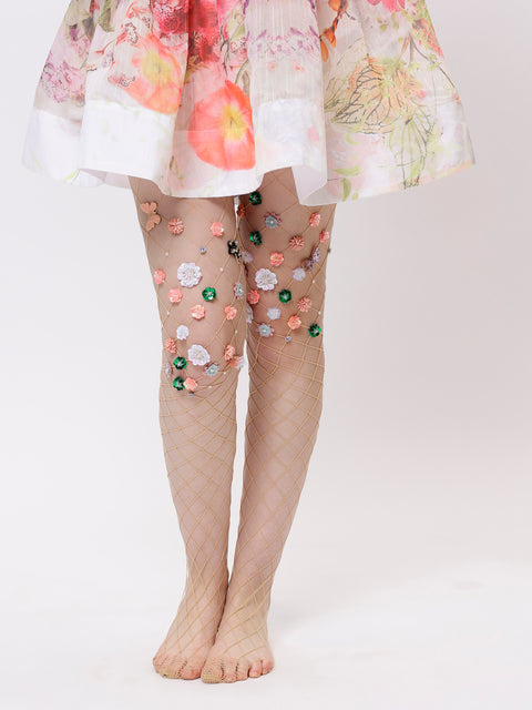 Mesh Handmade Flowers Pantyhose Stockings
