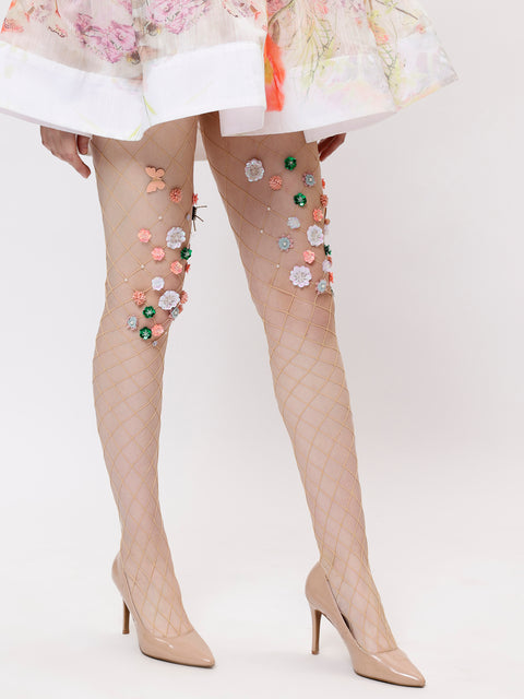 Mesh Handmade Flowers Pantyhose Stockings