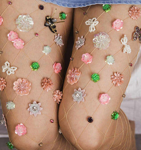 Mesh Handmade Flowers Pantyhose Stockings
