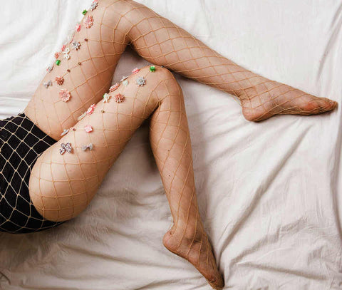 Mesh Handmade Flowers Pantyhose Stockings