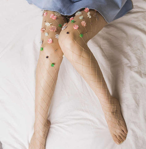 Mesh Handmade Flowers Pantyhose Stockings