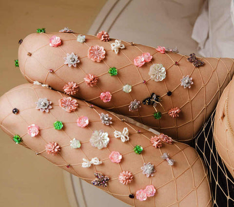 Mesh Handmade Flowers Pantyhose Stockings