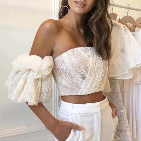 Embroidered Ruffle Crop Top