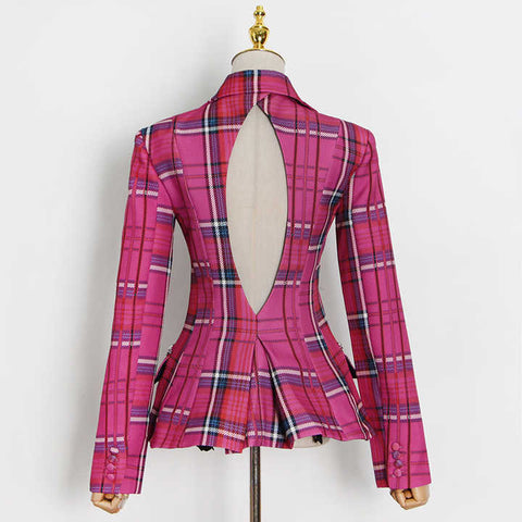 Pink Plaid Backless Blazer